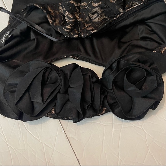 Onyx Nite Black Lace Rosette One Shoulder Party Event Dress NWT Size 14 - Picture 7 of 15
